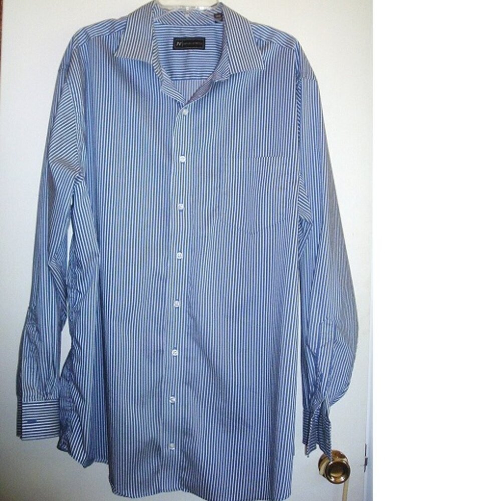 Jack Victor Men's Reflex Stretch Coolmax Button Down Shirt 18 36/37 Blue stripe